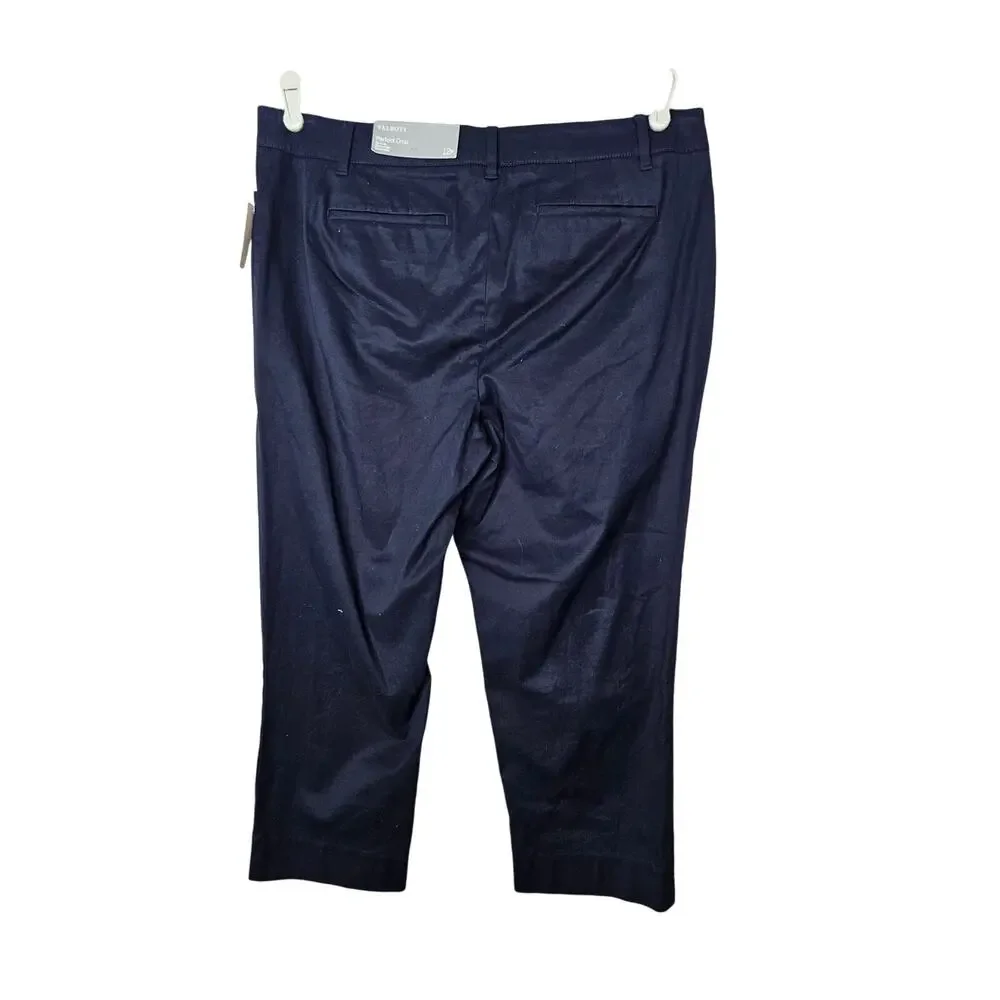 NEW Talbots 12p Navy Blue Perfect Crop Chino Pant Coastal Career Minimalist